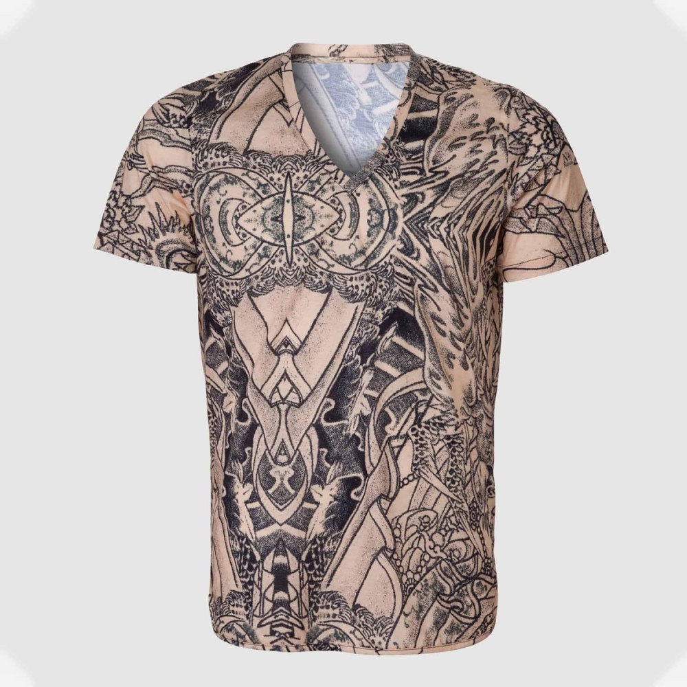 Short Sleeves Tattoo Men V-neck T-Shirt