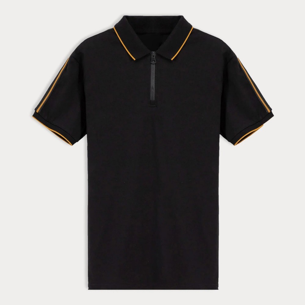 Polo Shirt With Zip & Tipping Detail