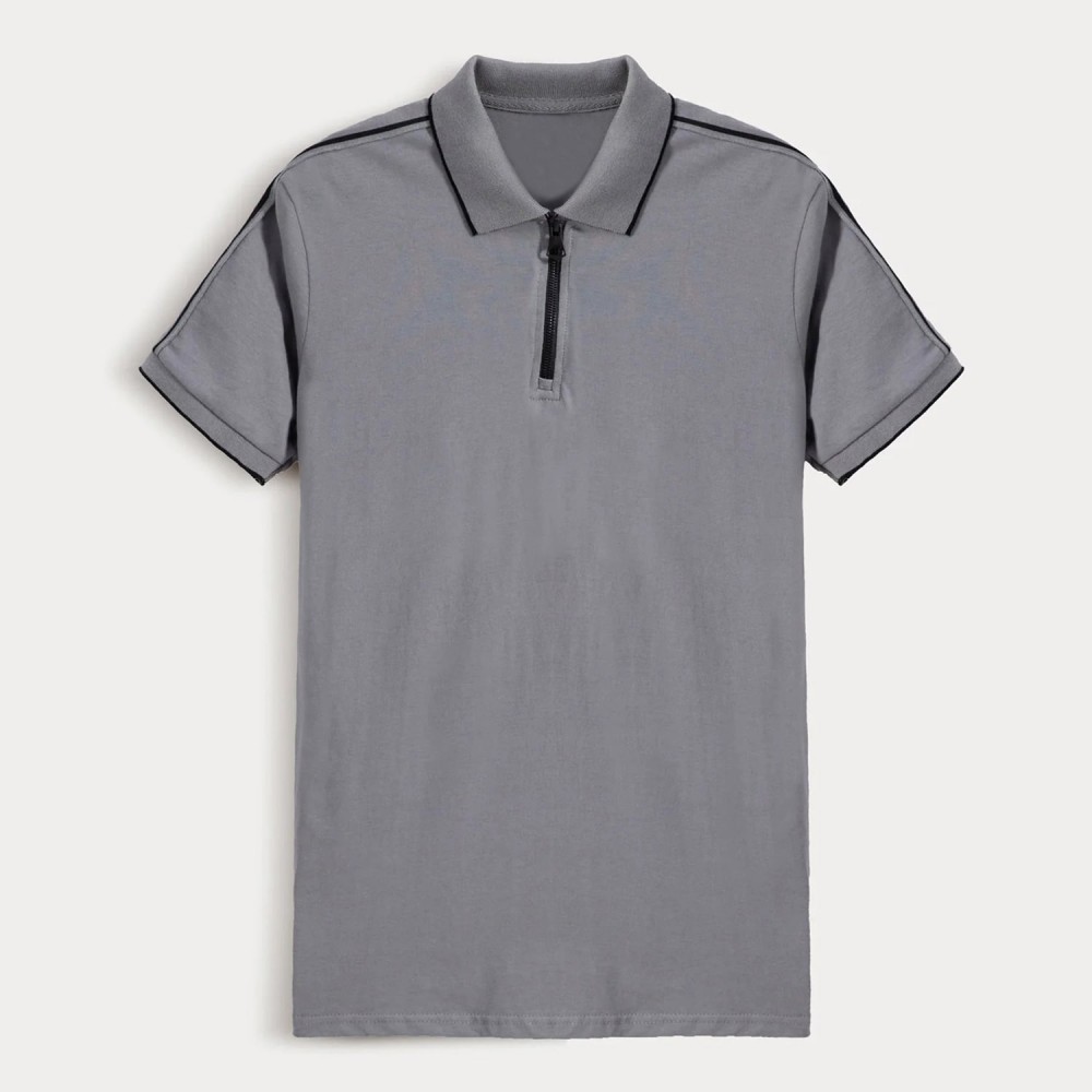 Polo Shirt With Zip & Tipping Detail