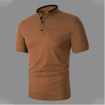 Mock Neck Contrast Trim Polo Shirt