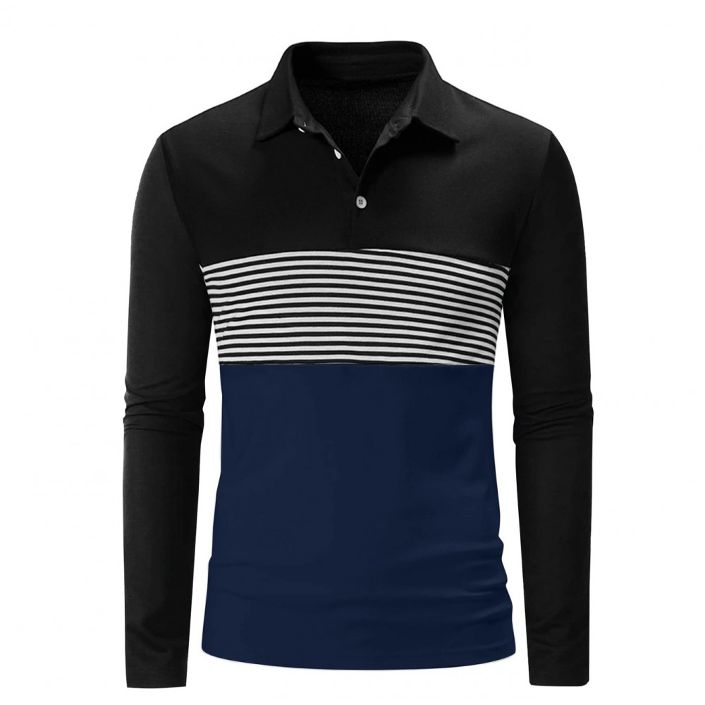 Striped Print Colorblock Polo Shirt