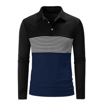 Striped Print Colorblock Polo Shirt