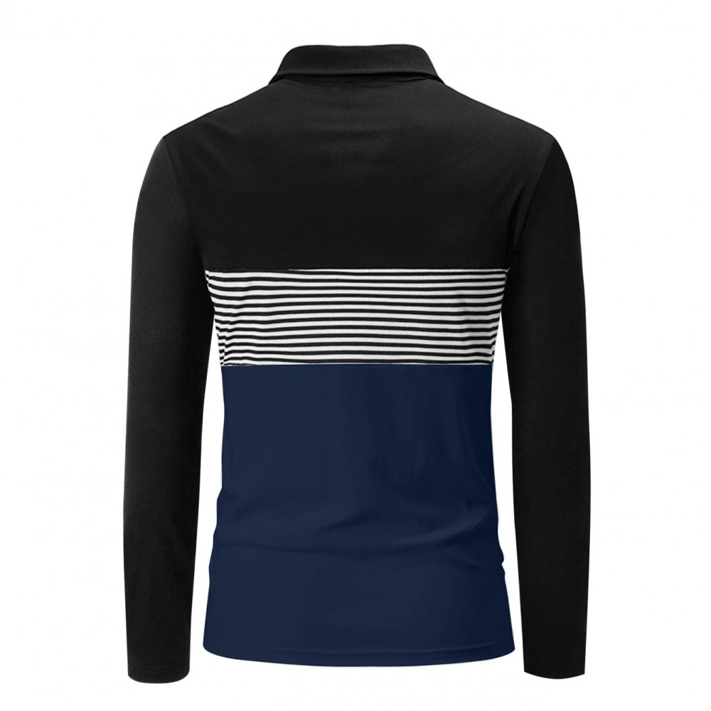 Striped Print Colorblock Polo Shirt