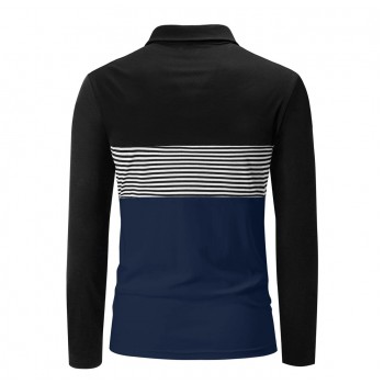 Striped Print Colorblock Polo Shirt