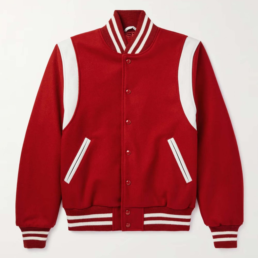 Leather-Trimmed Wool-Blend Varsity Jacket