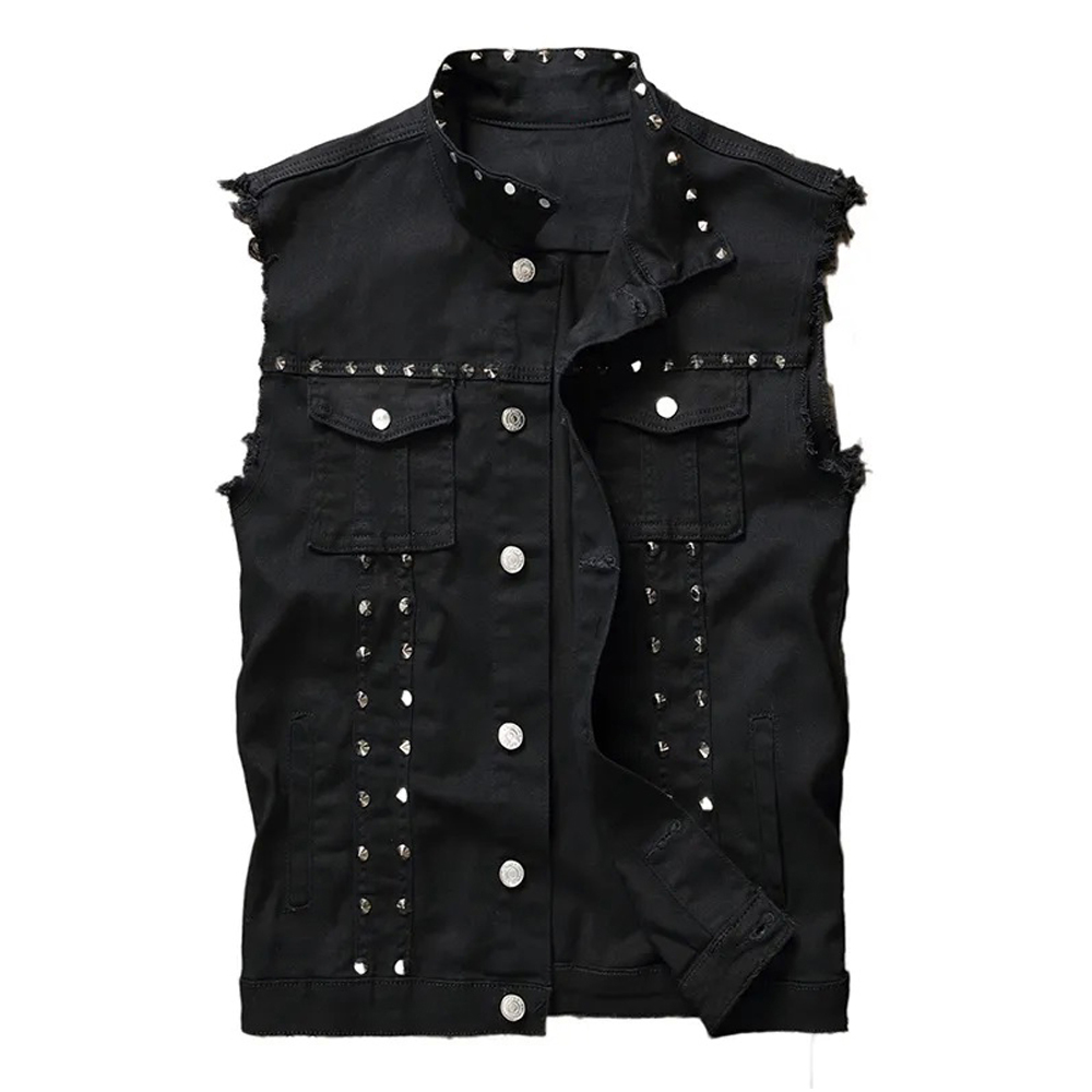 Black Denim Rivet Vest