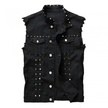 Black Denim Rivet Vest