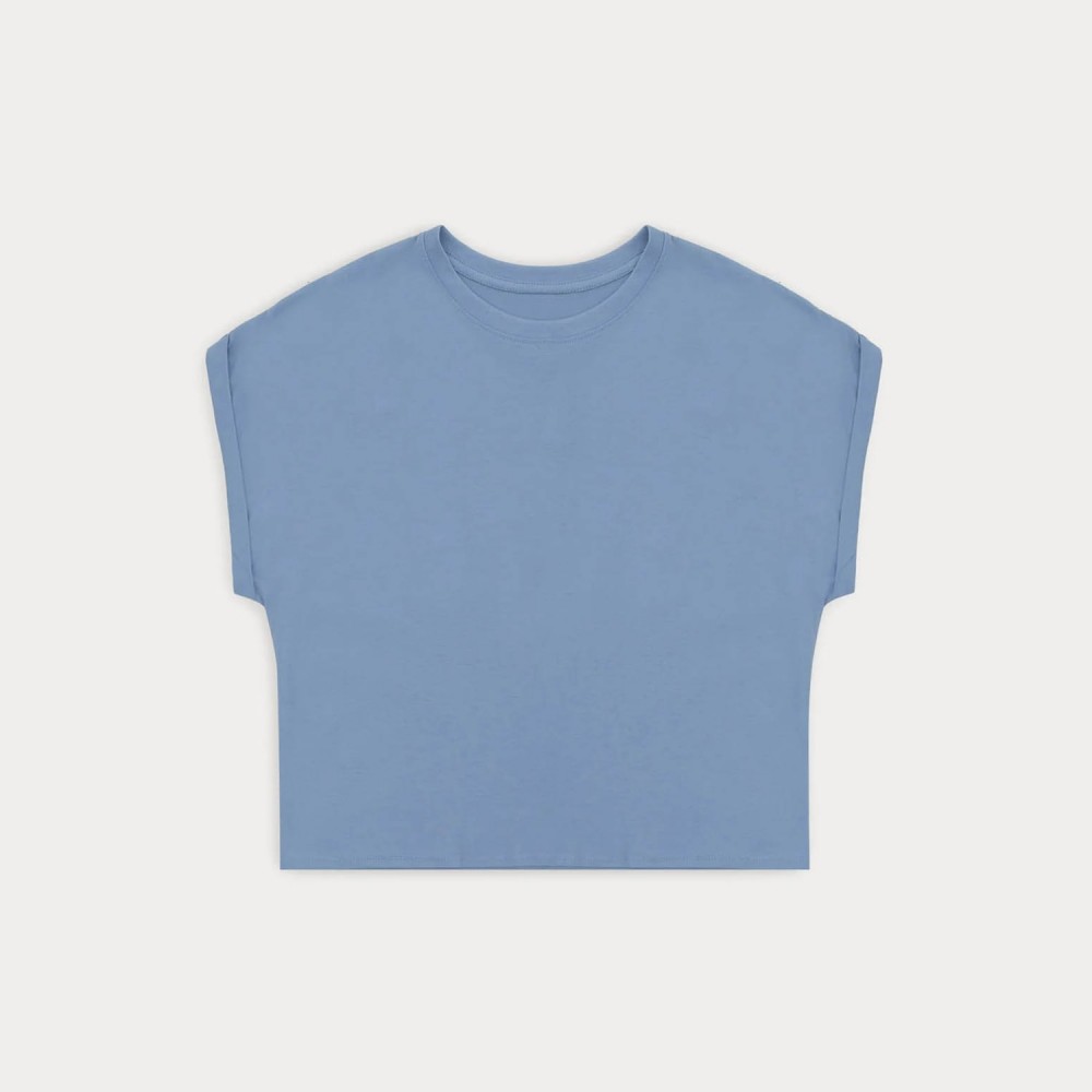 Cropped T-shirt With Turned-up Sleeves