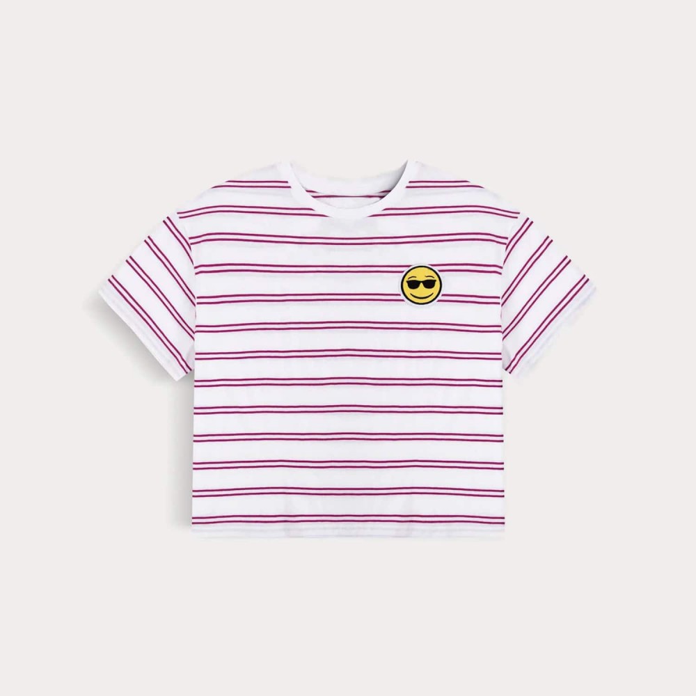 Cropped Smiley Striped T-shirt