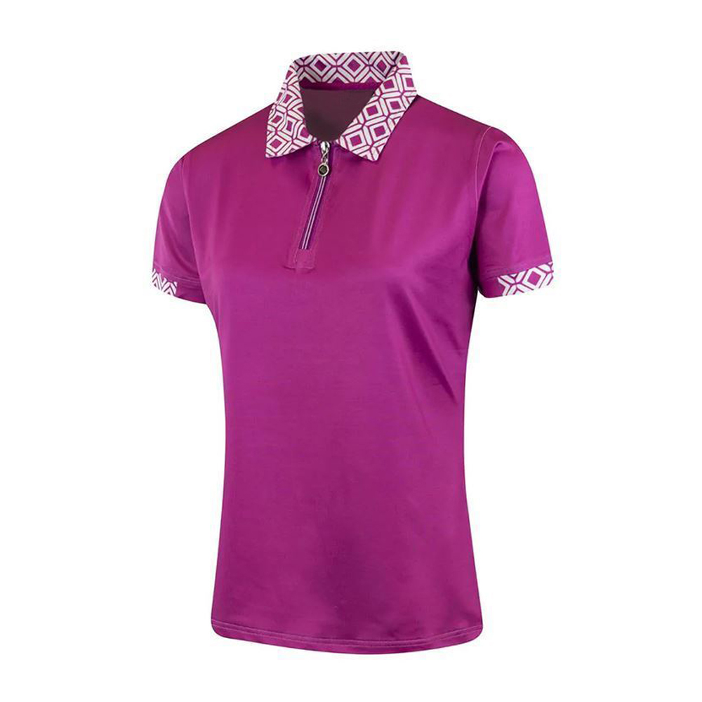 Women's Geometric Zip Neck Polo Shirt