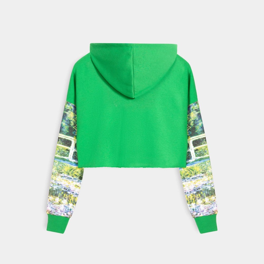 Printed Sleeves Cropped Hoodie