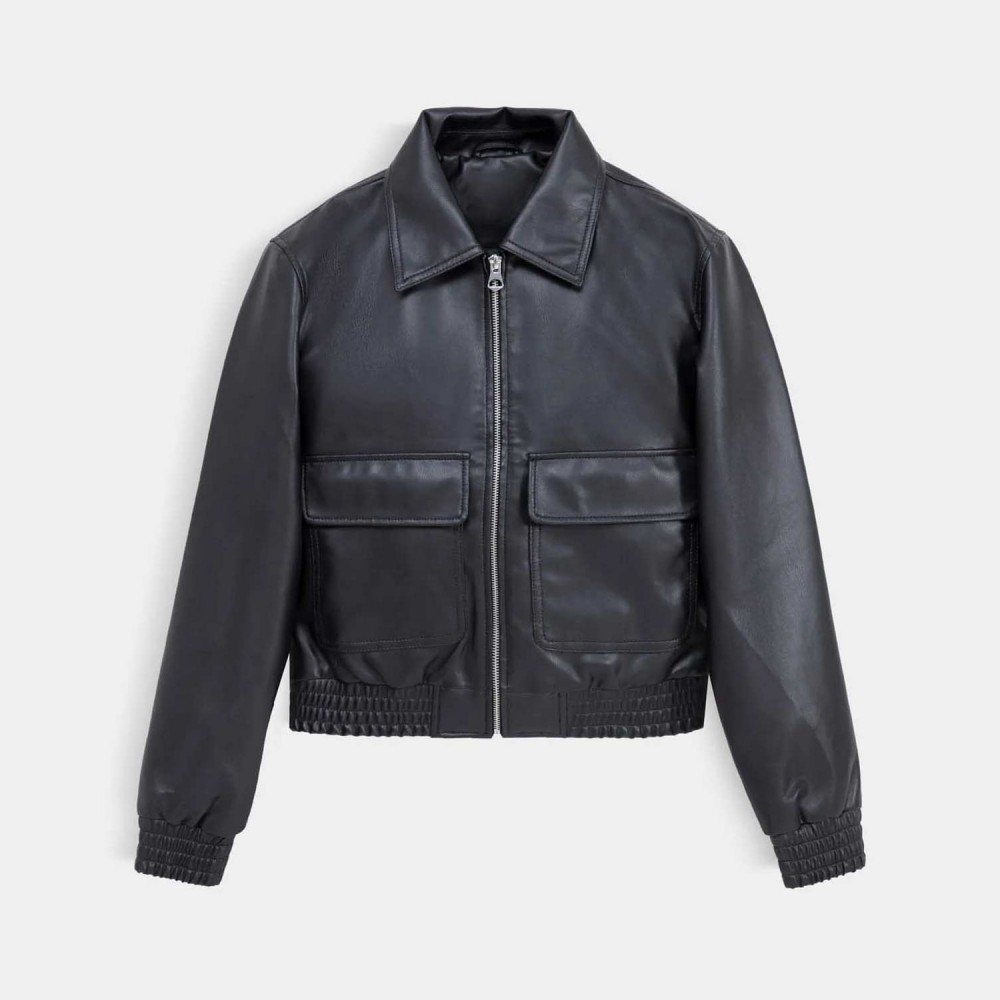 Faux Leather Bomber Jacket