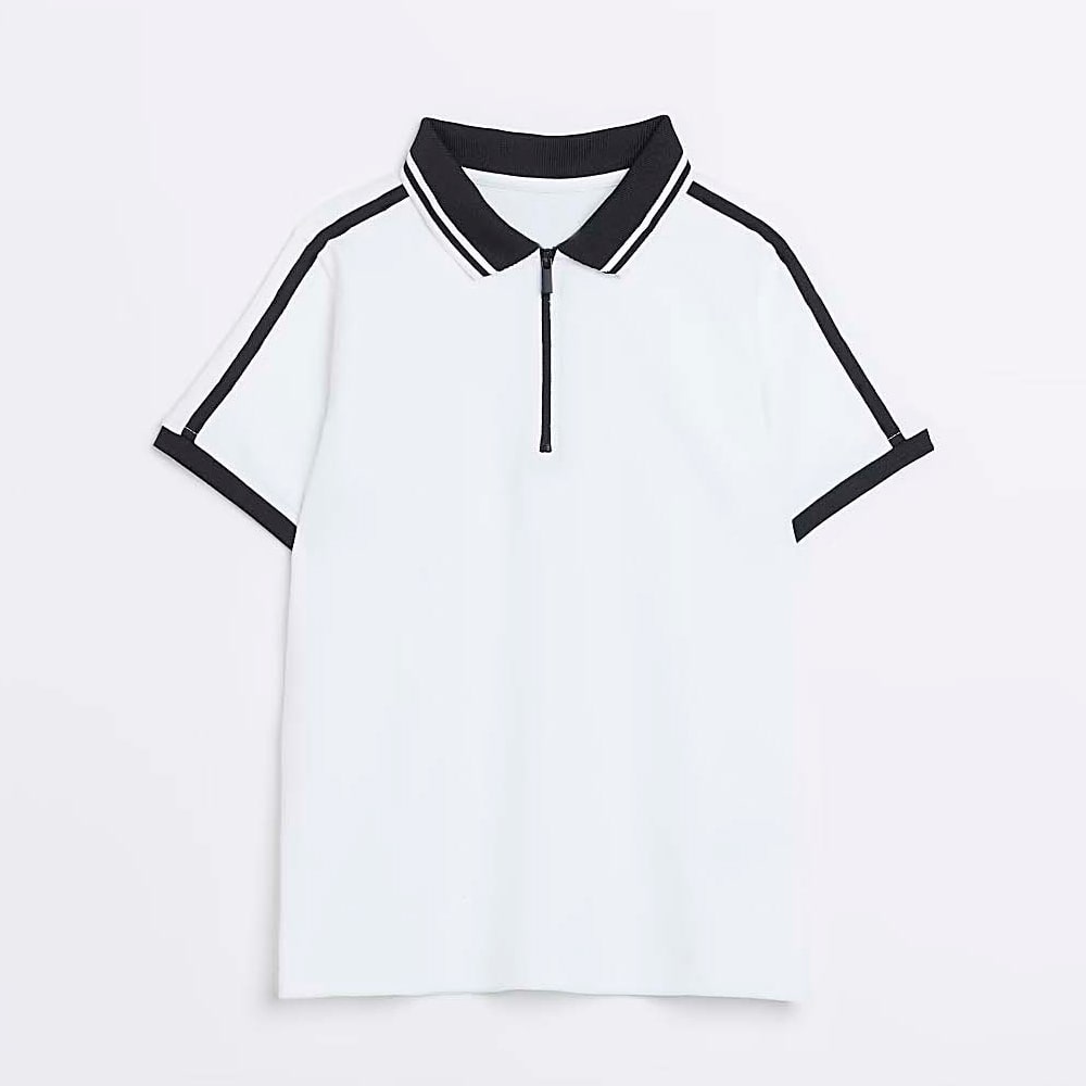 Polo Shirt With Zip & Tipping Detail