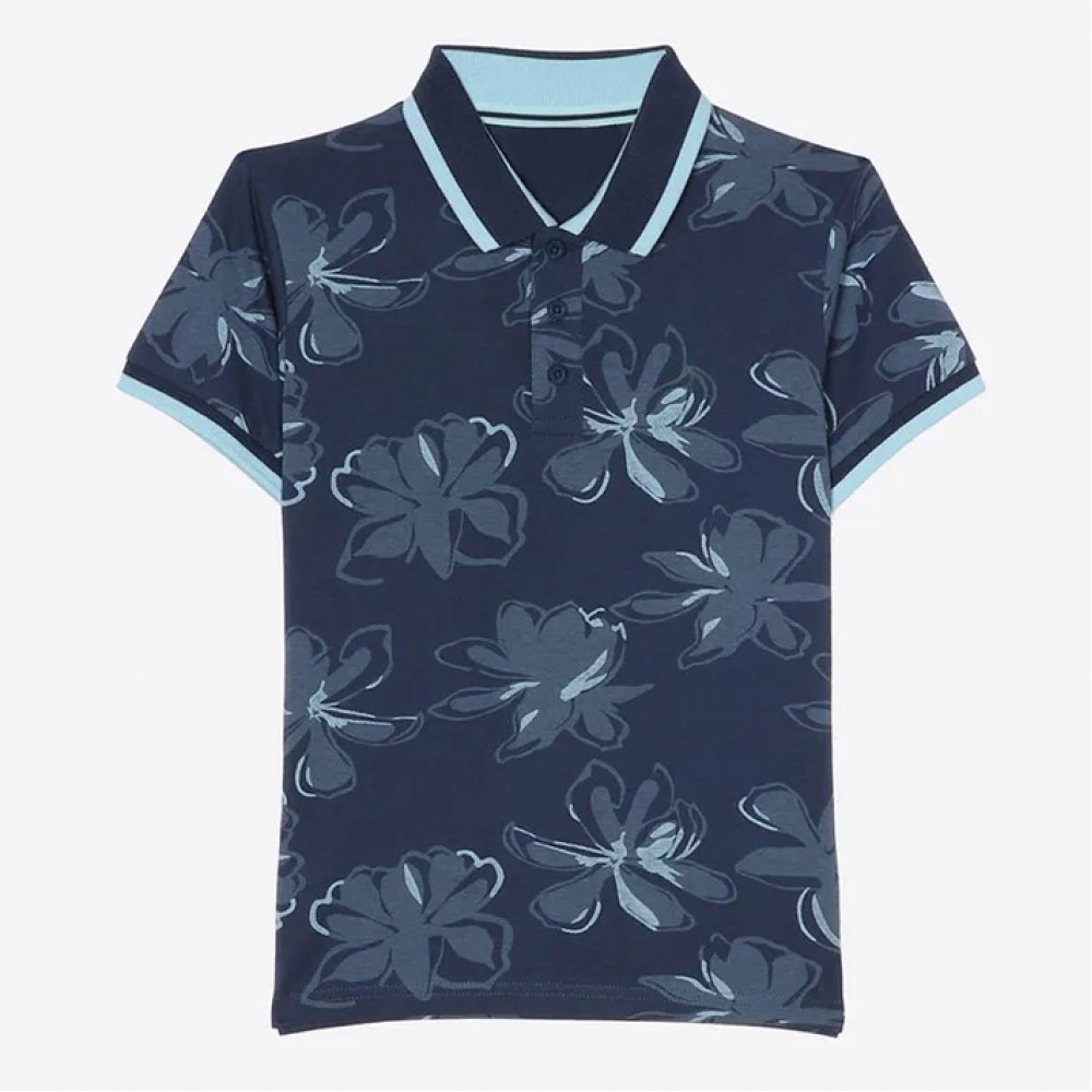 Boys' Blue Floral Polo Shirt