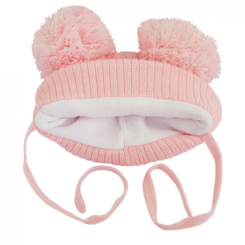 Double Pom Pom Hat with Chin Strap